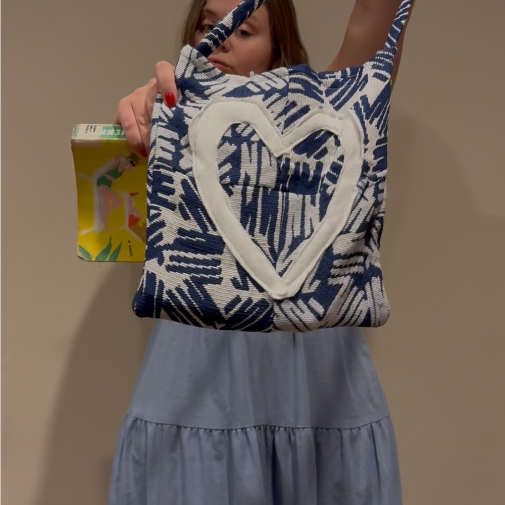 Blue and White Heart Patterned tote Bag